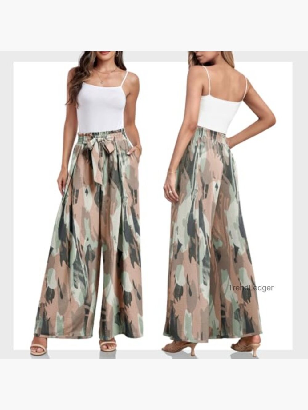 High Waisted Palazzo Pants with Pockets Wide Leg Trousers - Picture 5 of 7